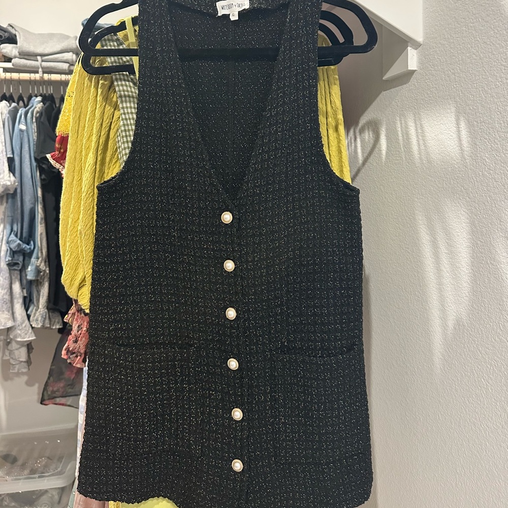 Black and gold Buttoned Sleeveless tweed Mini Dress